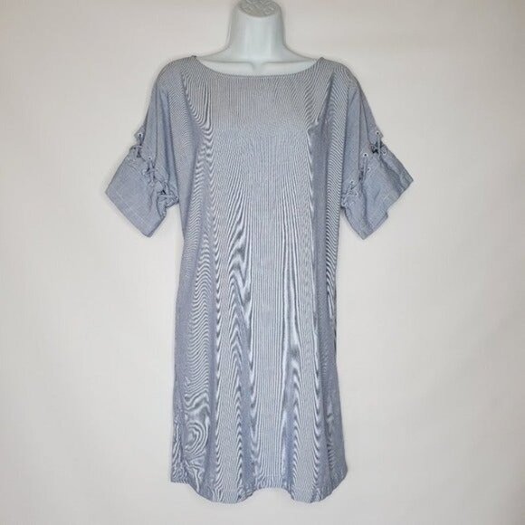 Madewell Stripe Lace-Up Cut-Out Short Sleeve Relaxed Fit Sailor T-Shirt Dress - Picture 3 of 12